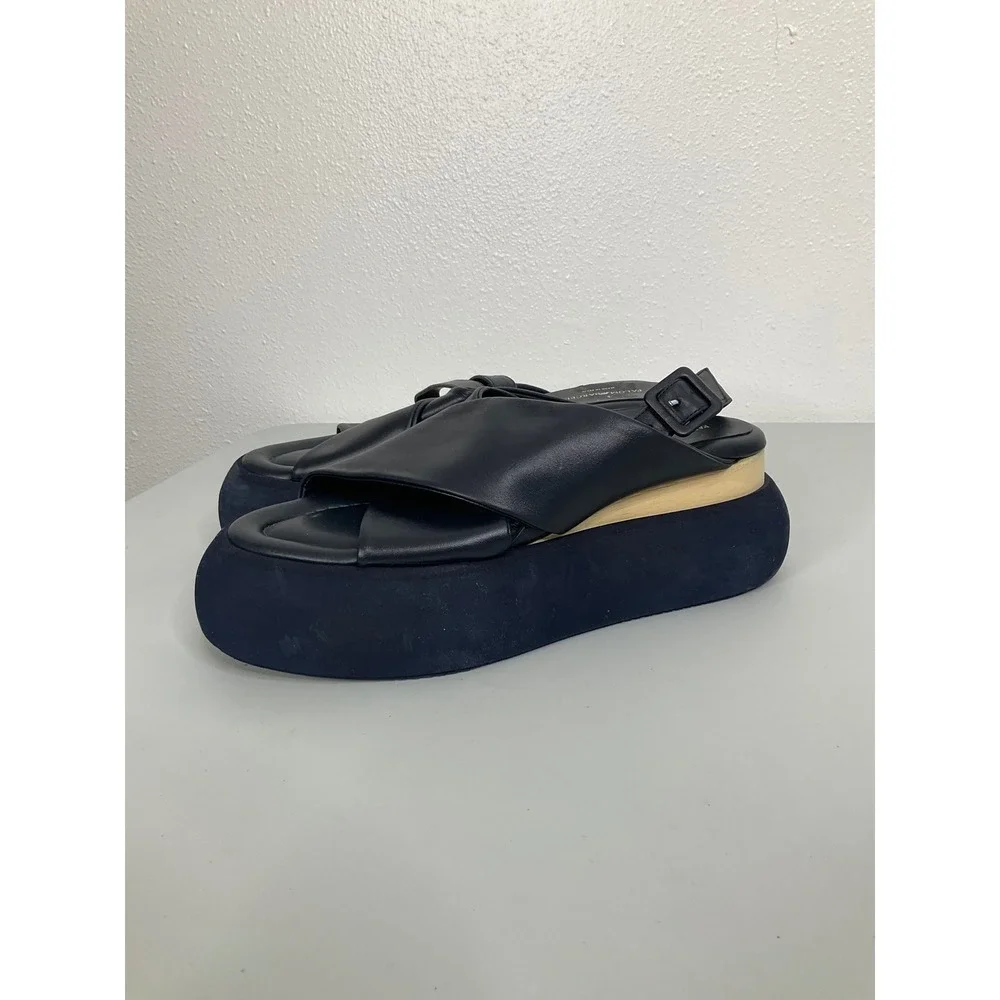Paloma Barcelo Navy Leather Platform Slingback Sandals Made in Spain Size 40